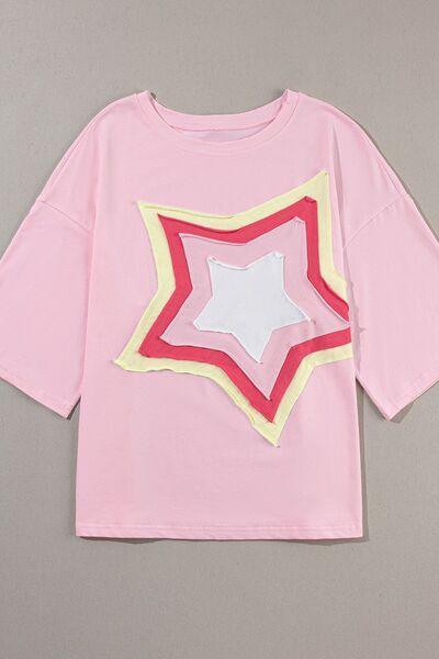 Color Block Star Patched Oversized T-Shirt