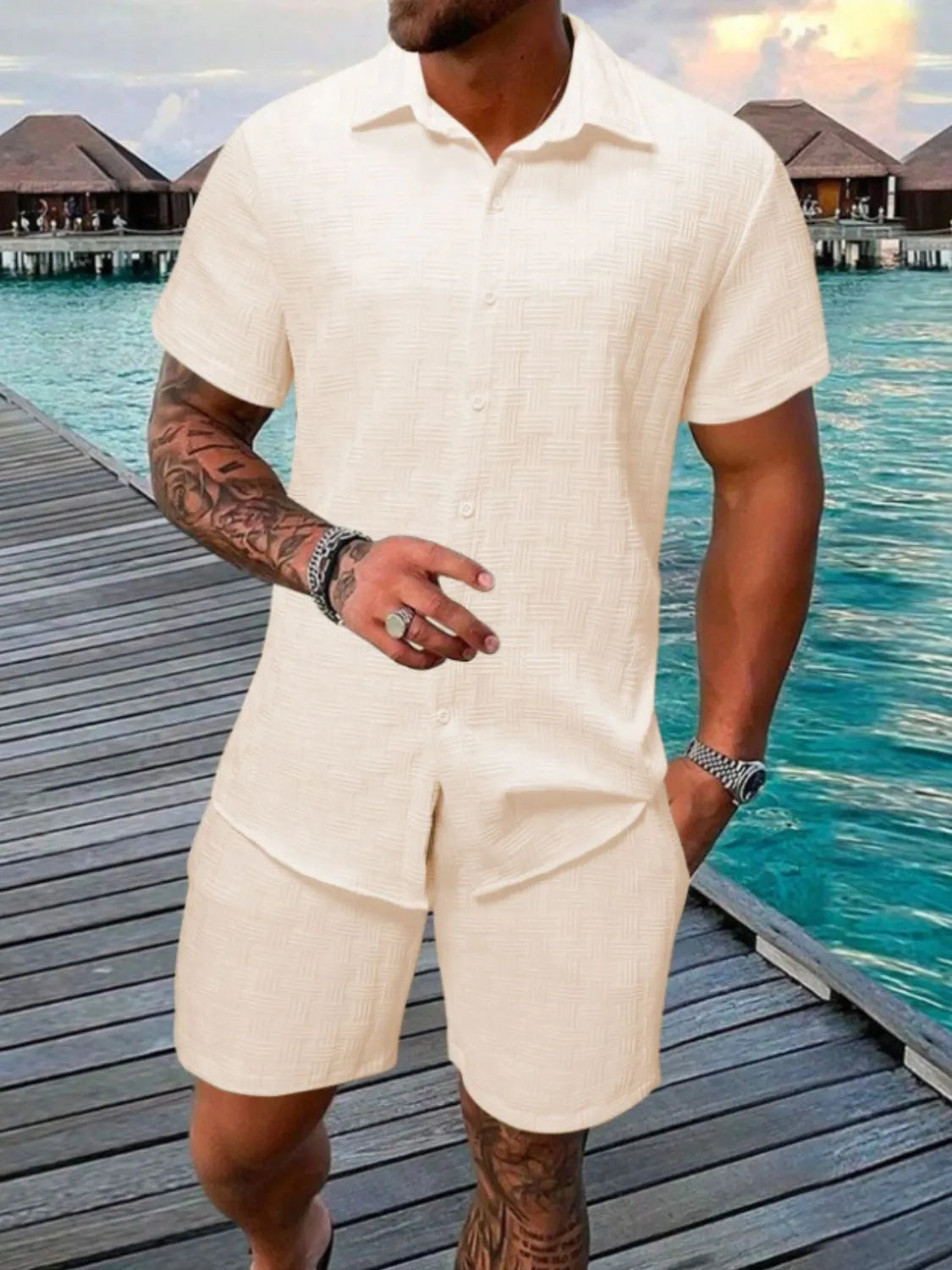 Men's Collared Neck Short Sleeve Top and Shorts Set