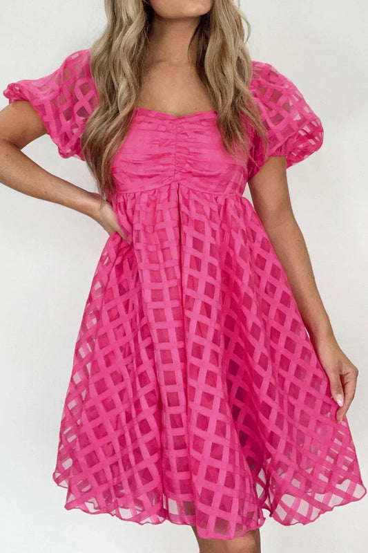 Plaid Puff Sleeve Babydoll Dress
