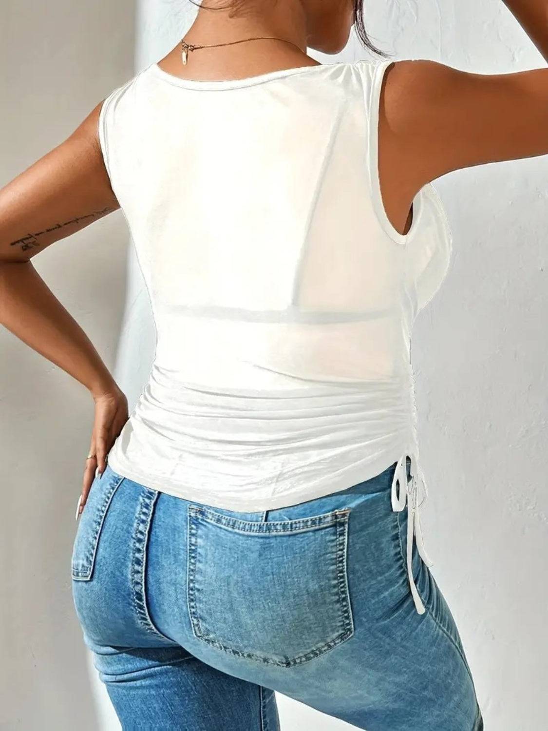Side Drawstring Ruched Tank - Clothes For Her Online Store