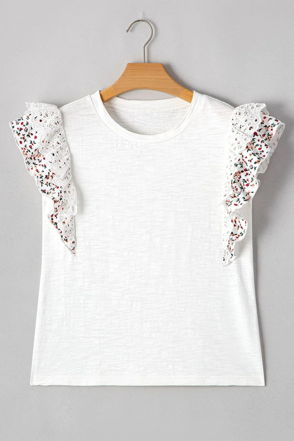 Floral Lace Eyelet Patched Butterfly Sleeve Blouse