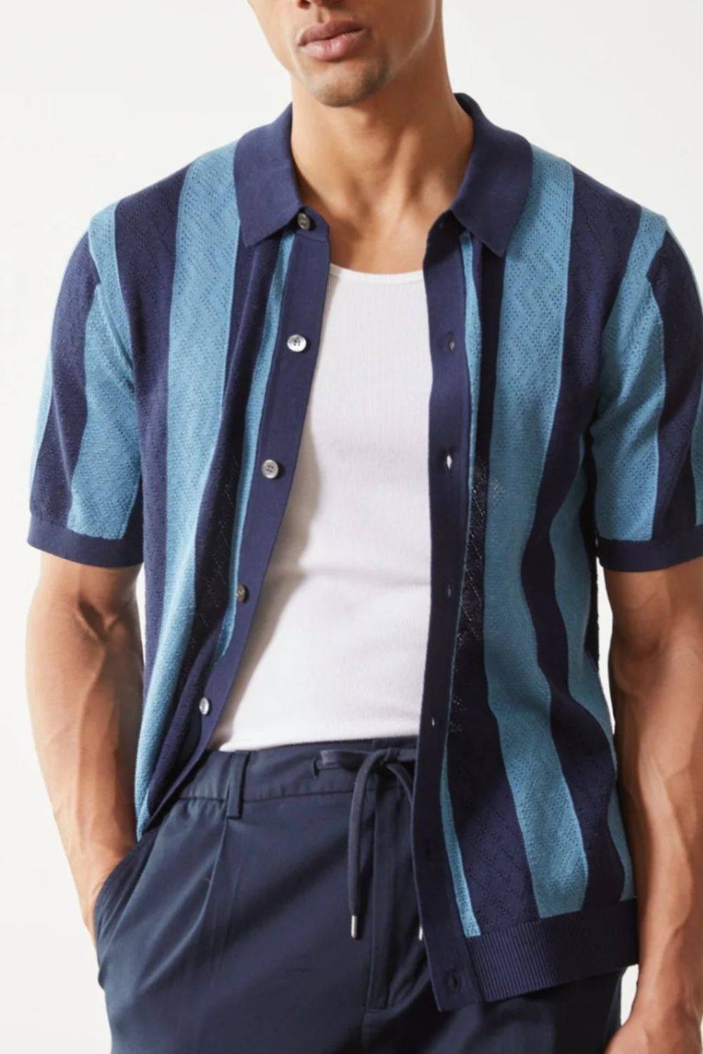 Men's Plus Size Striped Button Down Short Sleeve Shirt - Clothes For Her Online Store