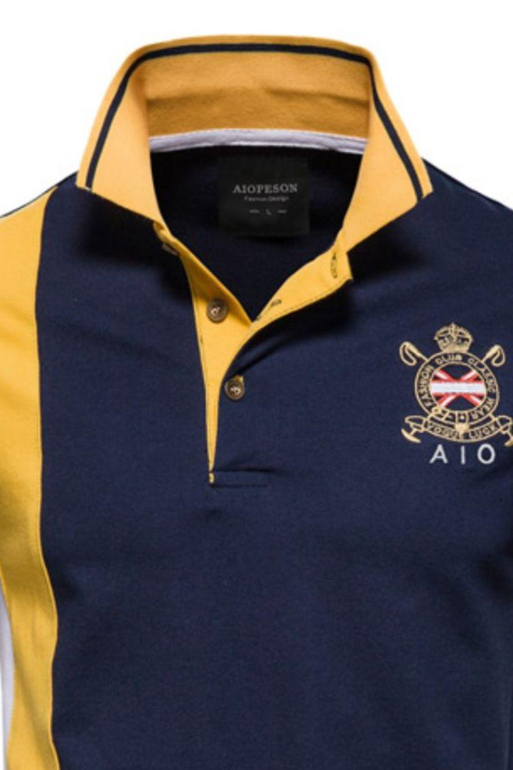 Men's Embroidered Collared Neck Striped Contrast Polo - Clothes For Her Online Store