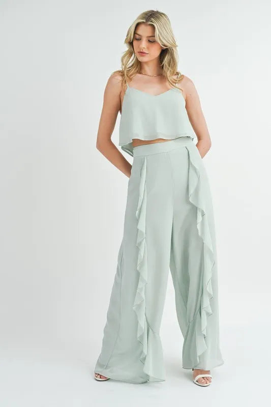 MABLE Crop Cami and Ruffled Wide Leg Pants Set - Clothes For Her Online Store