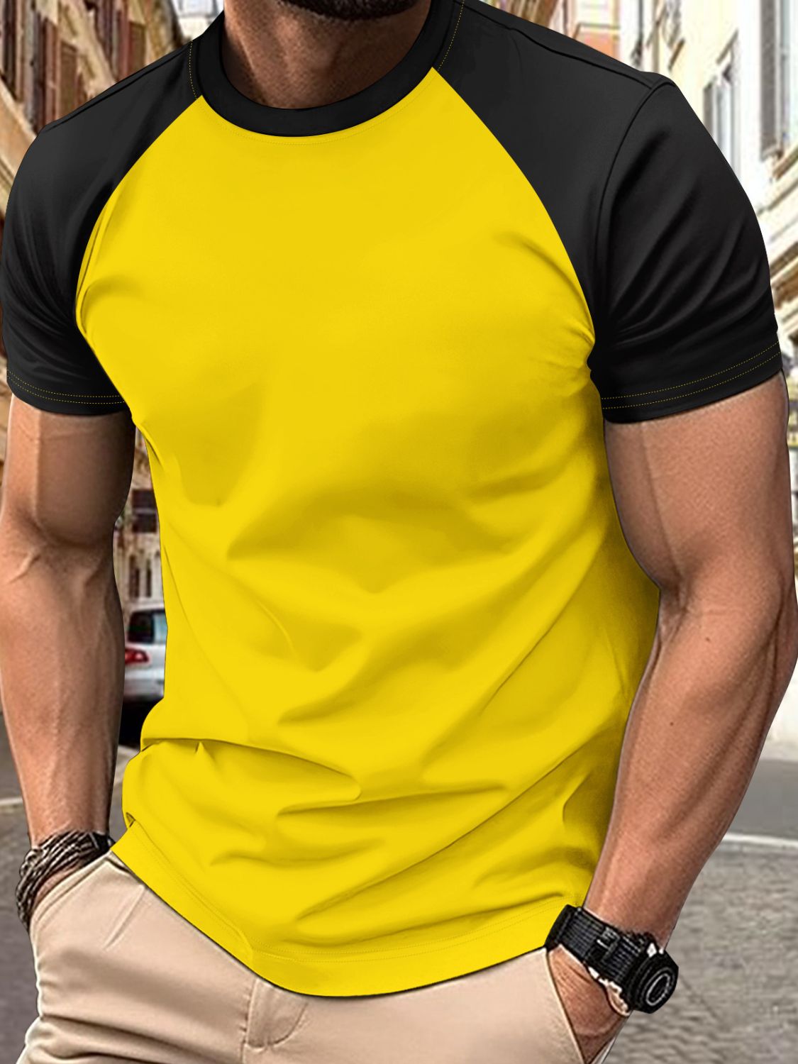 Men's Full Size Round Neck Contrast T-Shirt Plus Size - Clothes For Her Online Store