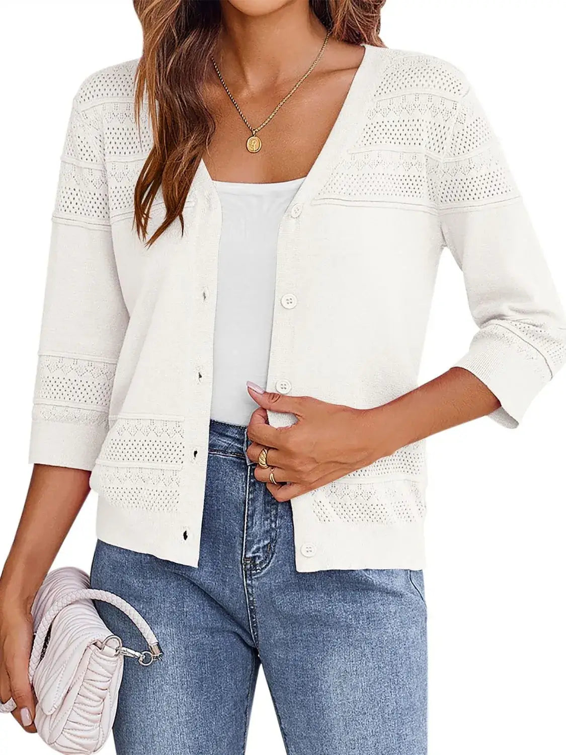 Button Up 3/4 Sleeve Cardigan