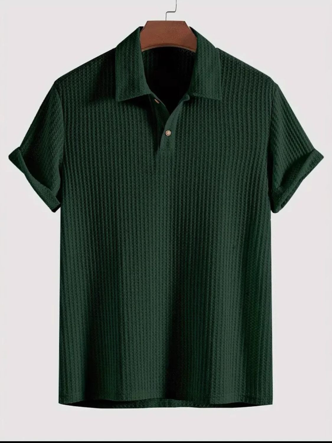 Men's Waffle-Knit Collared Neck Short Sleeve Polo - Clothes For Her Online Store