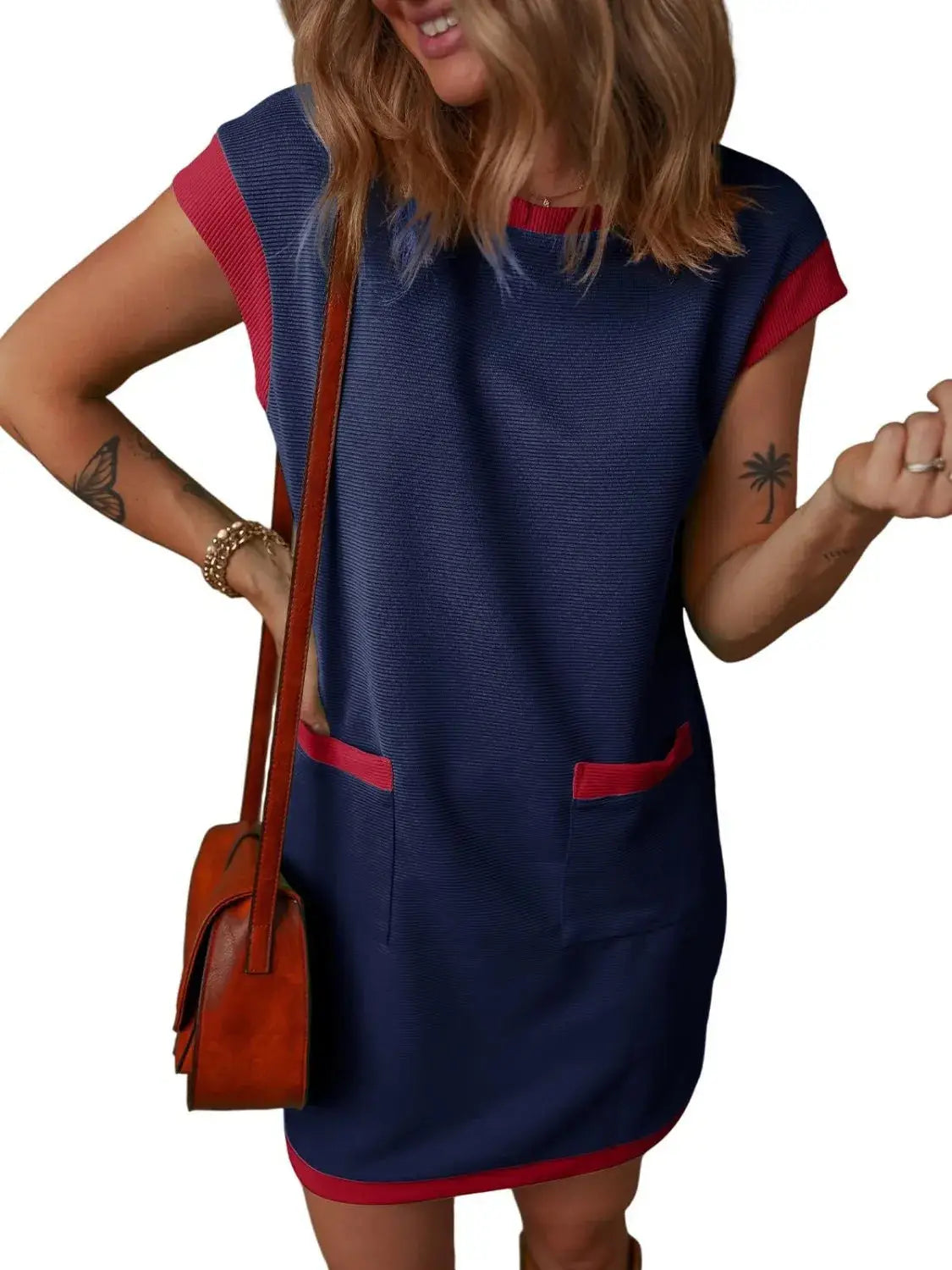 Round Neck Cap Sleeve Mini Dress - Clothes For Her Online Store