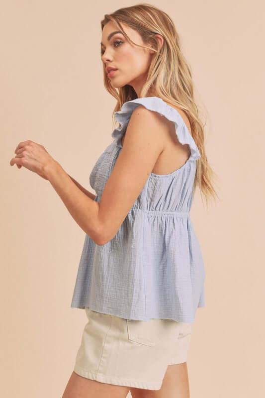 Aemi + Co Sweetheart Neck Ruffled Strap Top