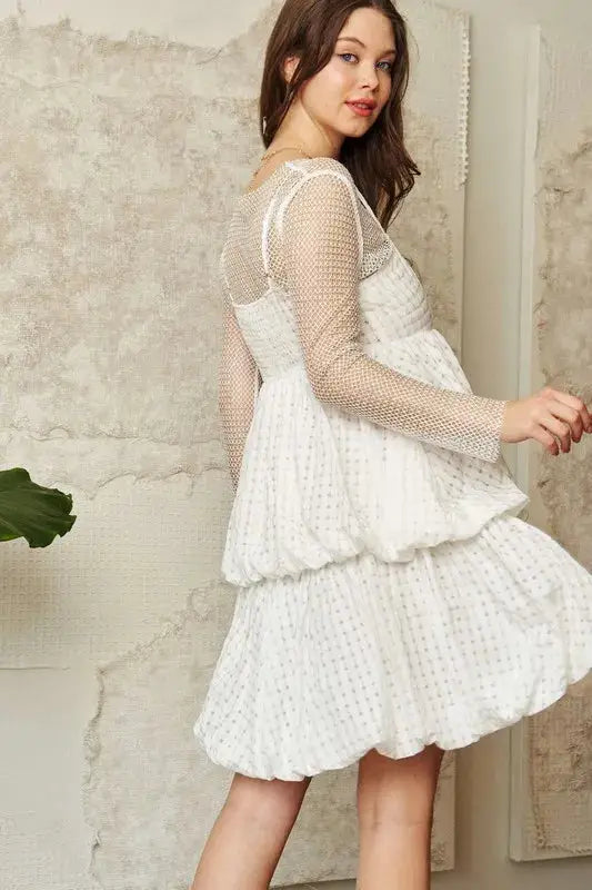Davi & Dani Checker Print Side Pockets Textured Mini Dress - Clothes For Her Online Store