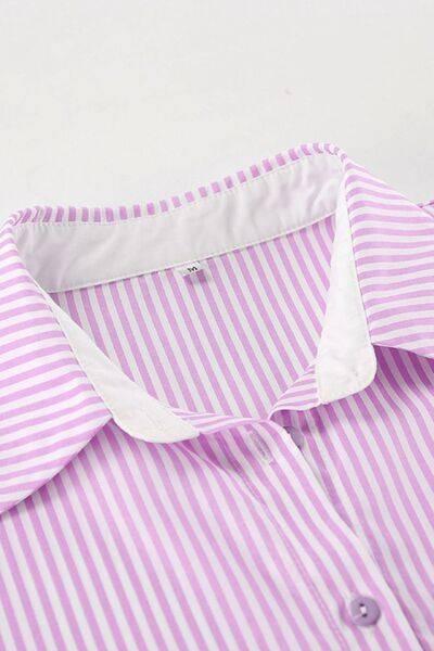 Striped Collared Neck Long Sleeve Shirt