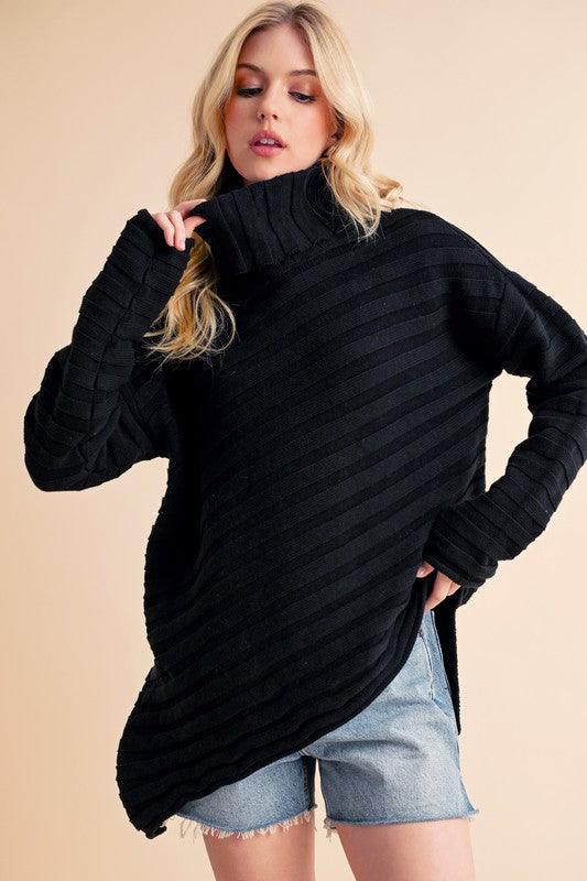 Aemi + Co Asymmetrical Side Slit Turtleneck Sweater