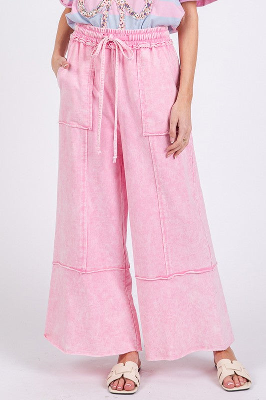 SAGE + FIG Mineral Washed Terry Wide Leg Pants - Clothes For Her Online Store