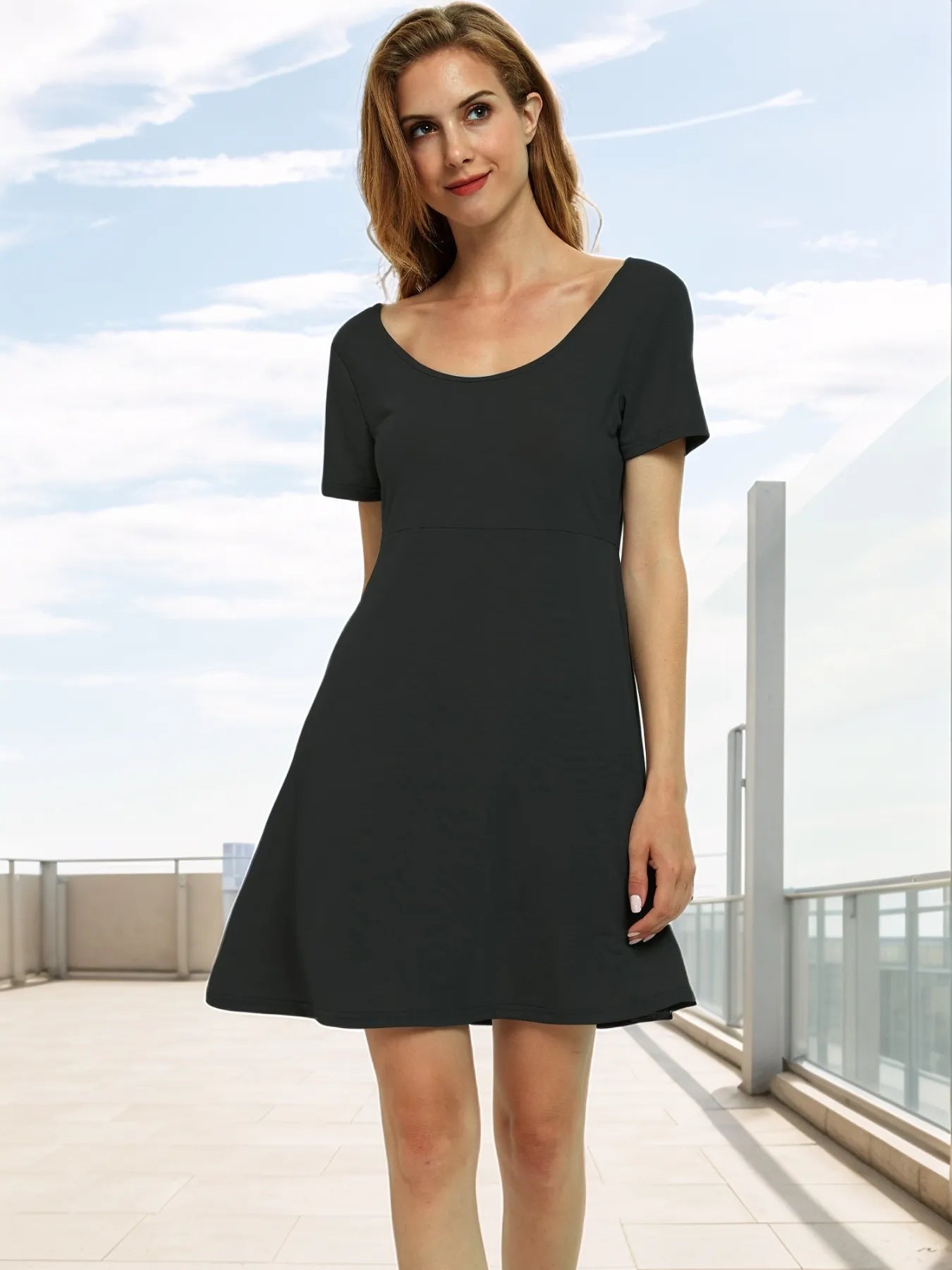 Round Neck Short Sleeve Flared Summer Dress