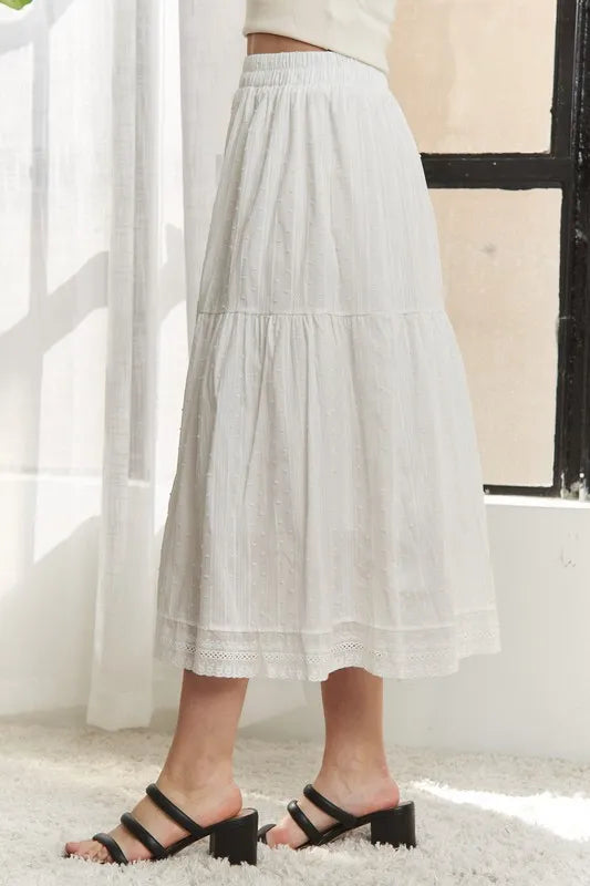 ADORA Elastic Waistband Tiered Midi Skirt - Clothes For Her Online Store