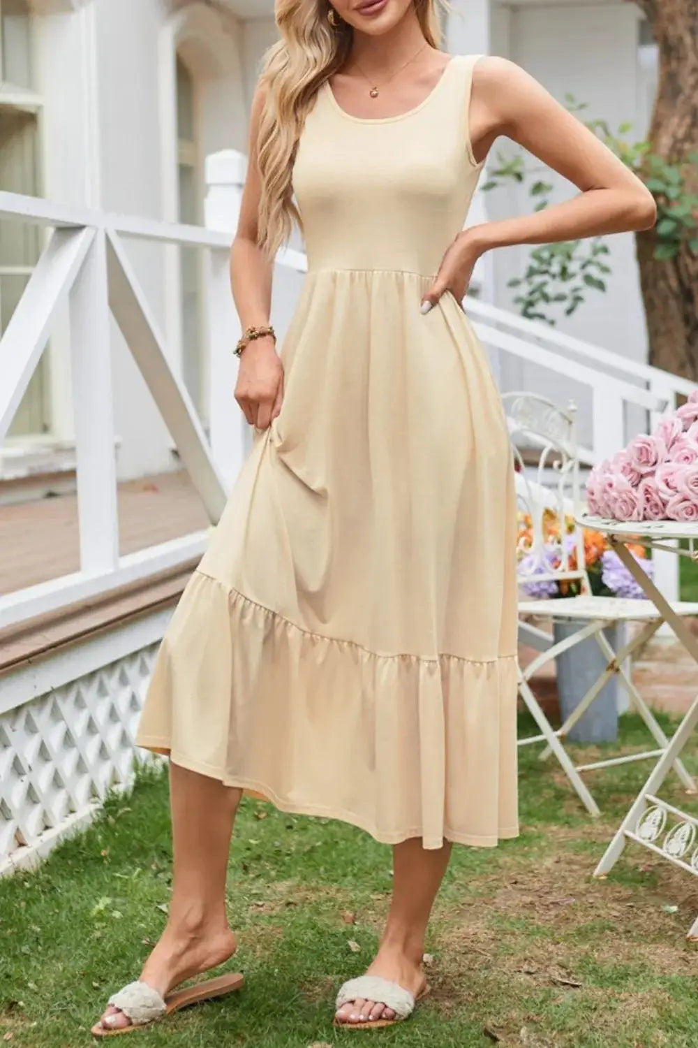 Round Neck Wide Strap Tank Dress - Clothes For Her Online Store