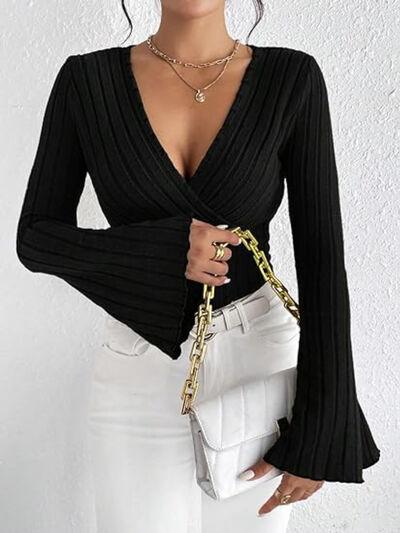 Ribbed Flare Sleeve Top