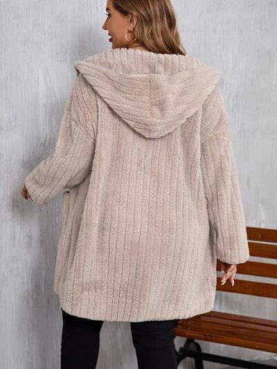 Plus Size Open Front Long Sleeve Hooded Fuzzy Jacket - Clothes For Her Online Store