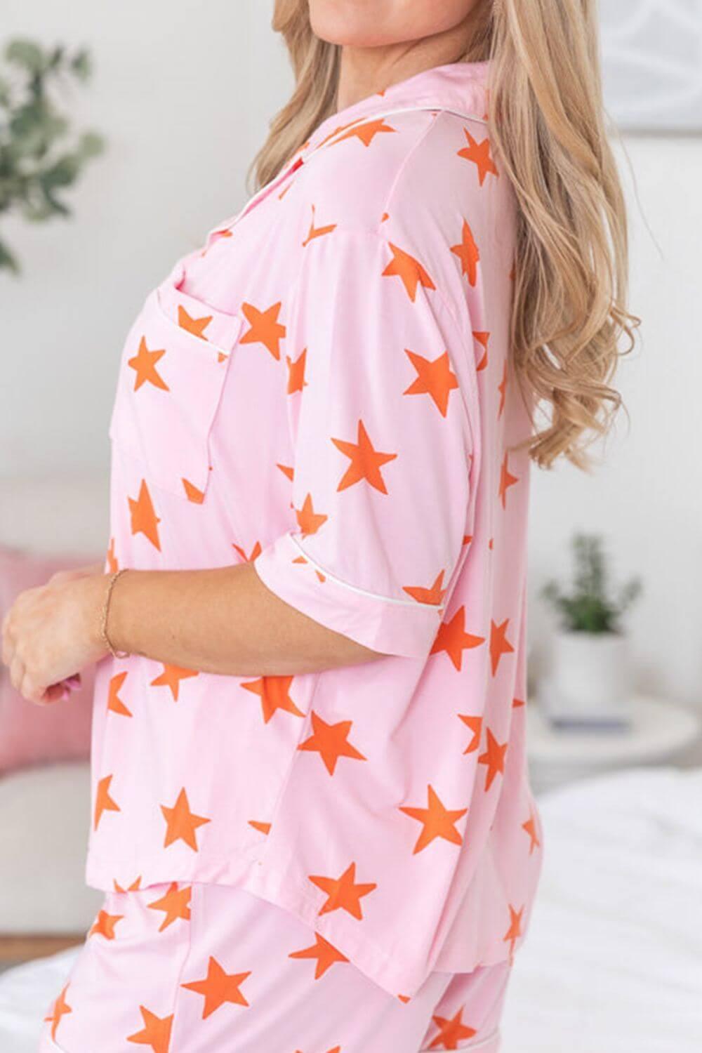 Star Print Short Sleeve Shirt and Shorts Set