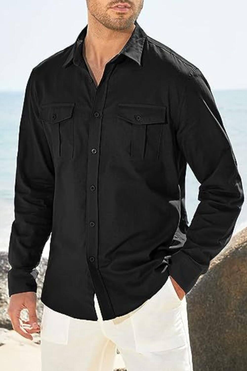 Men's Plus Size Button Down Collared Neck Long Sleeve Shirt