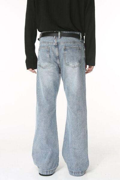 Washed Bootcut Men's Jeans with Pockets