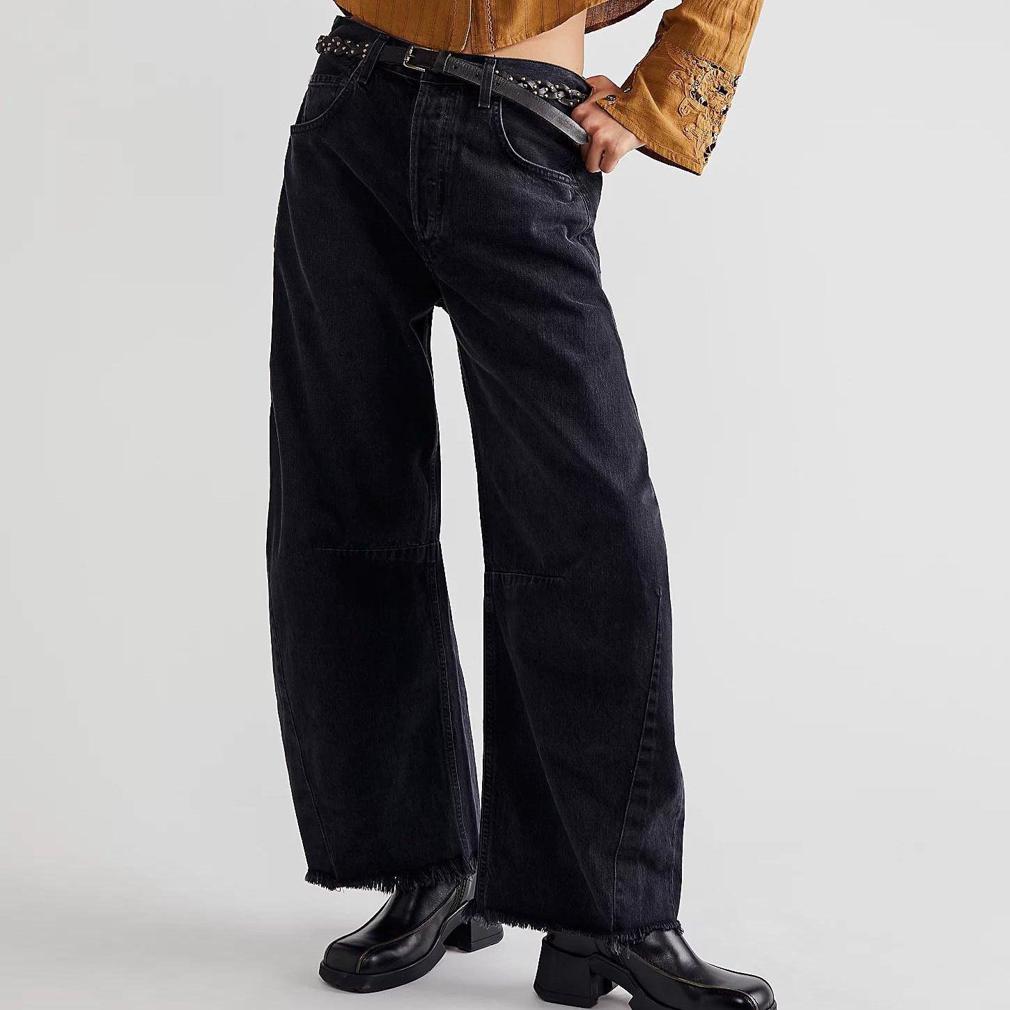 Raw Hem Wide Leg Jeans with Pockets - Clothes For Her Online Store