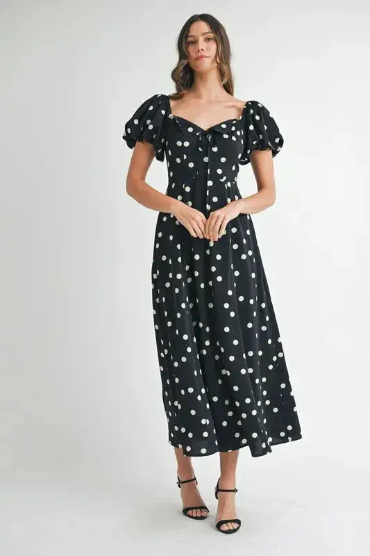 MABLE Polka Dot Puff Sleeve Midi Dress - Clothes For Her Online Store
