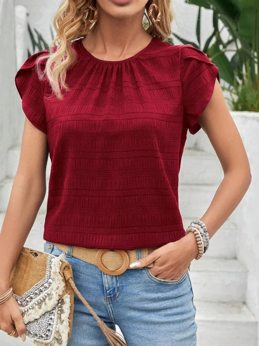 Round Neck Petal Sleeve Top