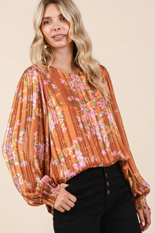 Mittoshop Satin Gold Lurex Striped Long Sleeve Chiffon Top
