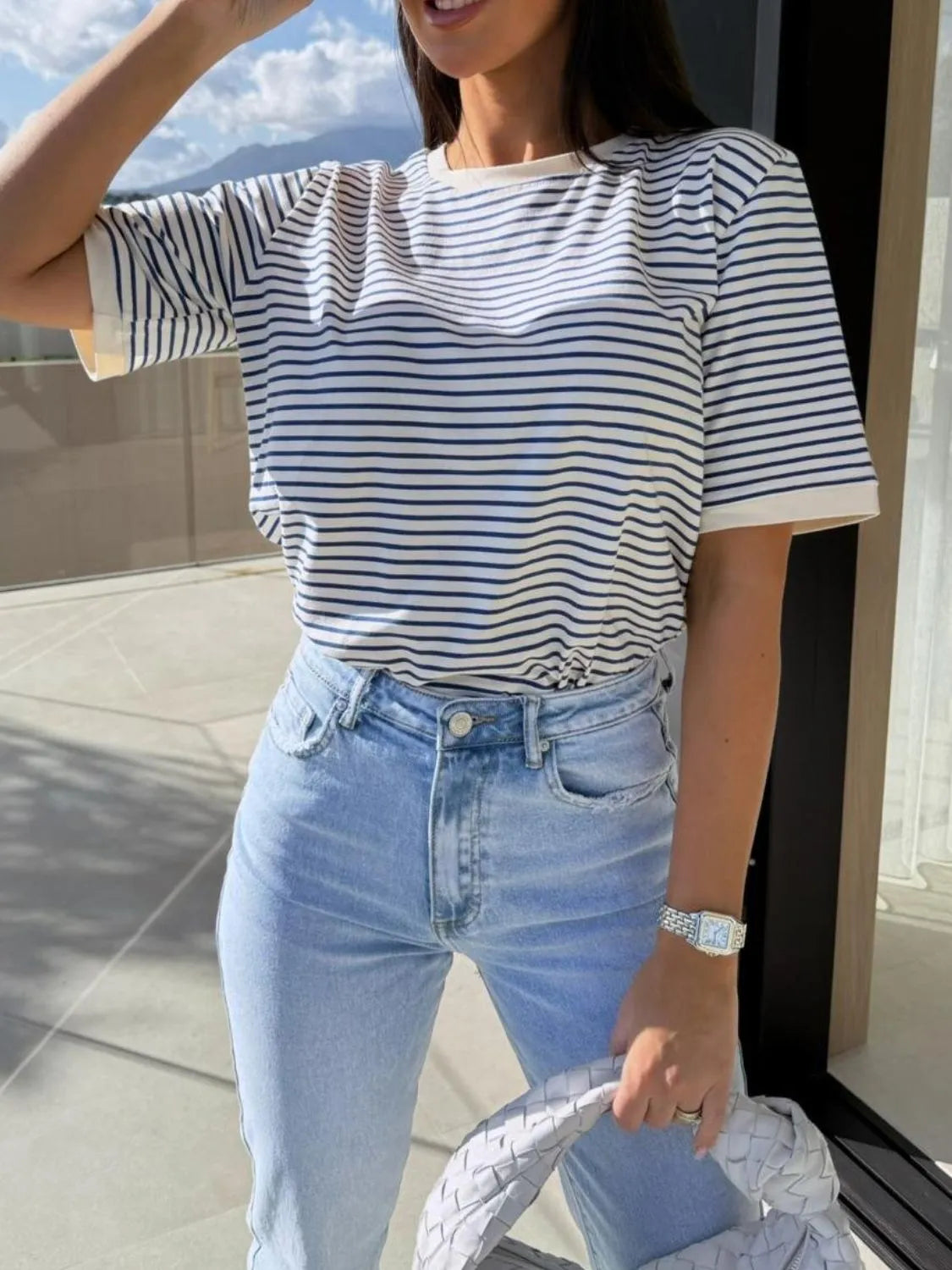 Striped Round Neck Short Sleeve T-Shirt