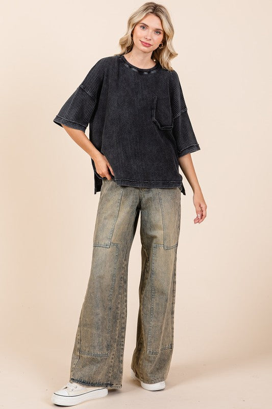 Mittoshop Mineral Wash Waffle Knit Short Sleeve Top - Clothes For Her Online Store