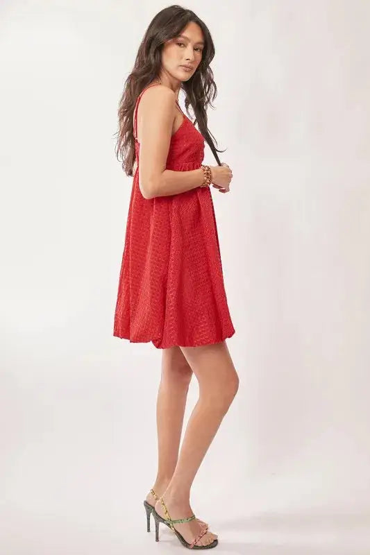 Davi & Dani Textured Sweetheart Neckline Bubble Hem Dress - Clothes For Her Online Store