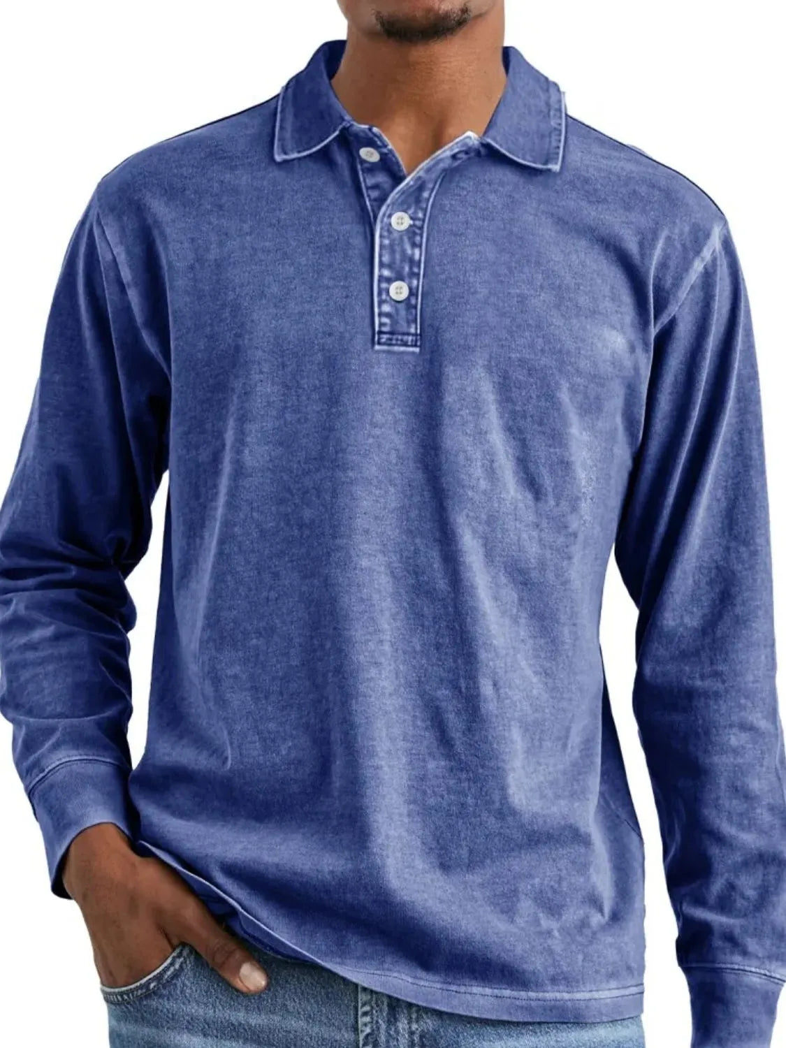 Men's Full Size Collared Neck Long Sleeve Polo Plus Size