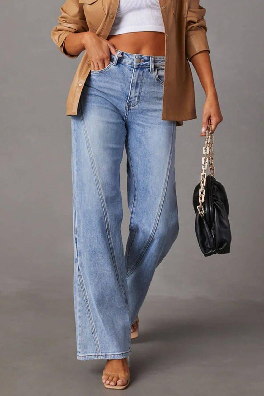 High Waist Straight Jeans with Pockets - Clothes For Her Online Store