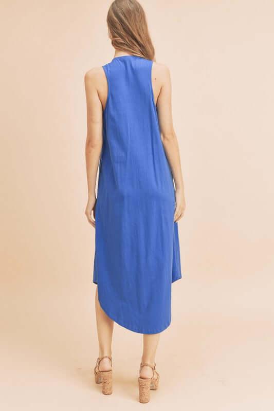 Aemi + Co Front Pleat Detail V-Neck Sleeveless Midi Dress