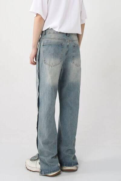 Side Slit Baggy Jeans with Pockets - Clothes For Her Online Store