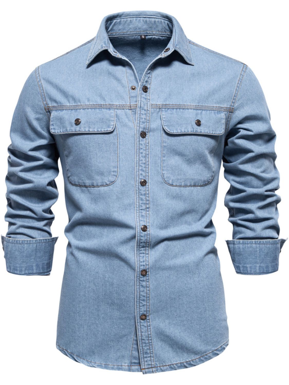 Men's Collared Neck Denim Shirt with Chest Pockets - Clothes For Her Online Store