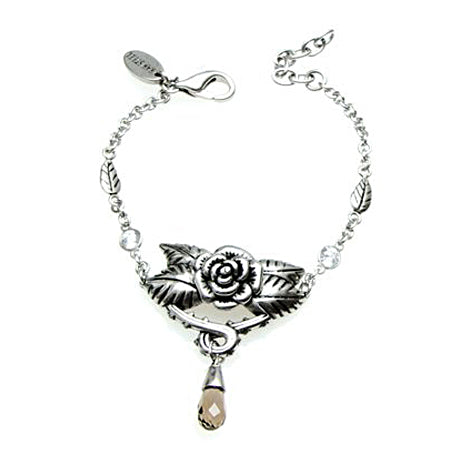 The Rose BraceletBold femininity is the essence behind this beautiful necklace, which is a guaranteed head-turner in any situation.316L Stainless Steel with white czs and faceted smoked quartzPouch included Size: W: 1.34" H: 0.94"Chain Length: 7" plus 1"