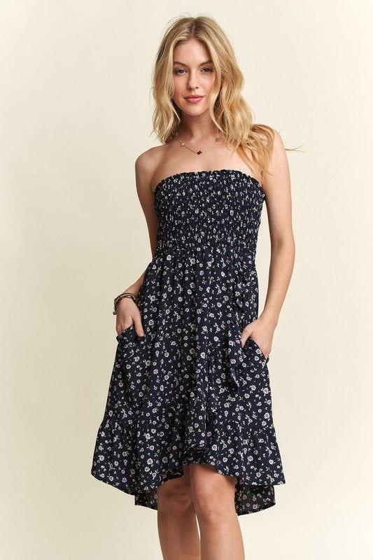 ADORA Smocked Floral Tube Dress with Pockets - Clothes For Her Online Store