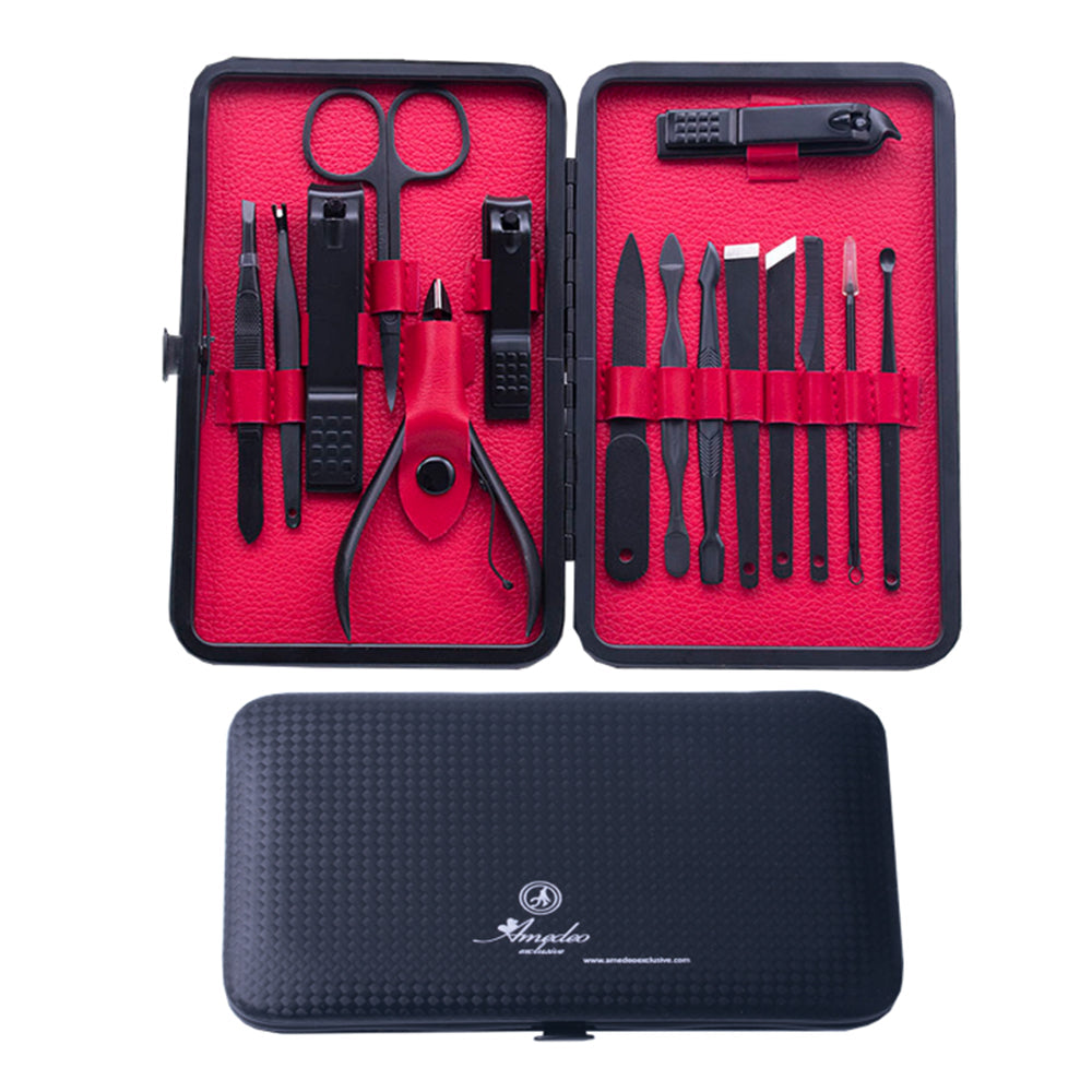 Mens Manicure Pedicure Kit - 15 piece Grooming Kit with travel Case