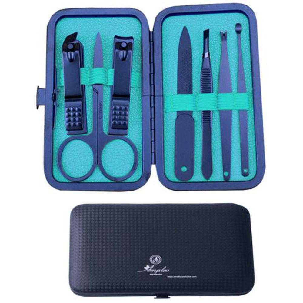 Light Blue Mens Manicure Pedicure Kit - 7 piece Grooming Kit with