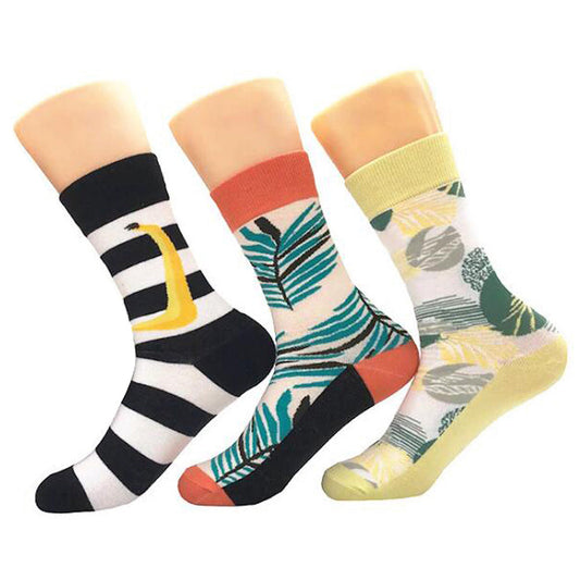 Stripe Leaf Printed Mens Colorful Crew Socks - Premium Cotton Fun