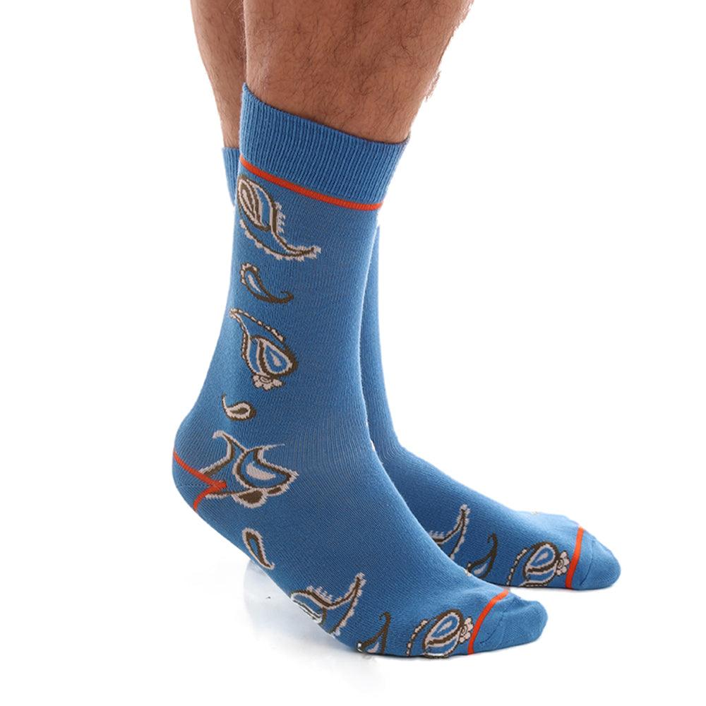 Soft Cotton Blue Paisley Mens Dress Socks - Premium Cotton formal