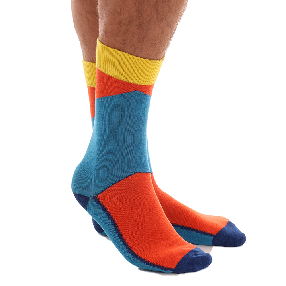 Yellow Orange Blue Mens Dress Socks - Premium Cotton formal socks with