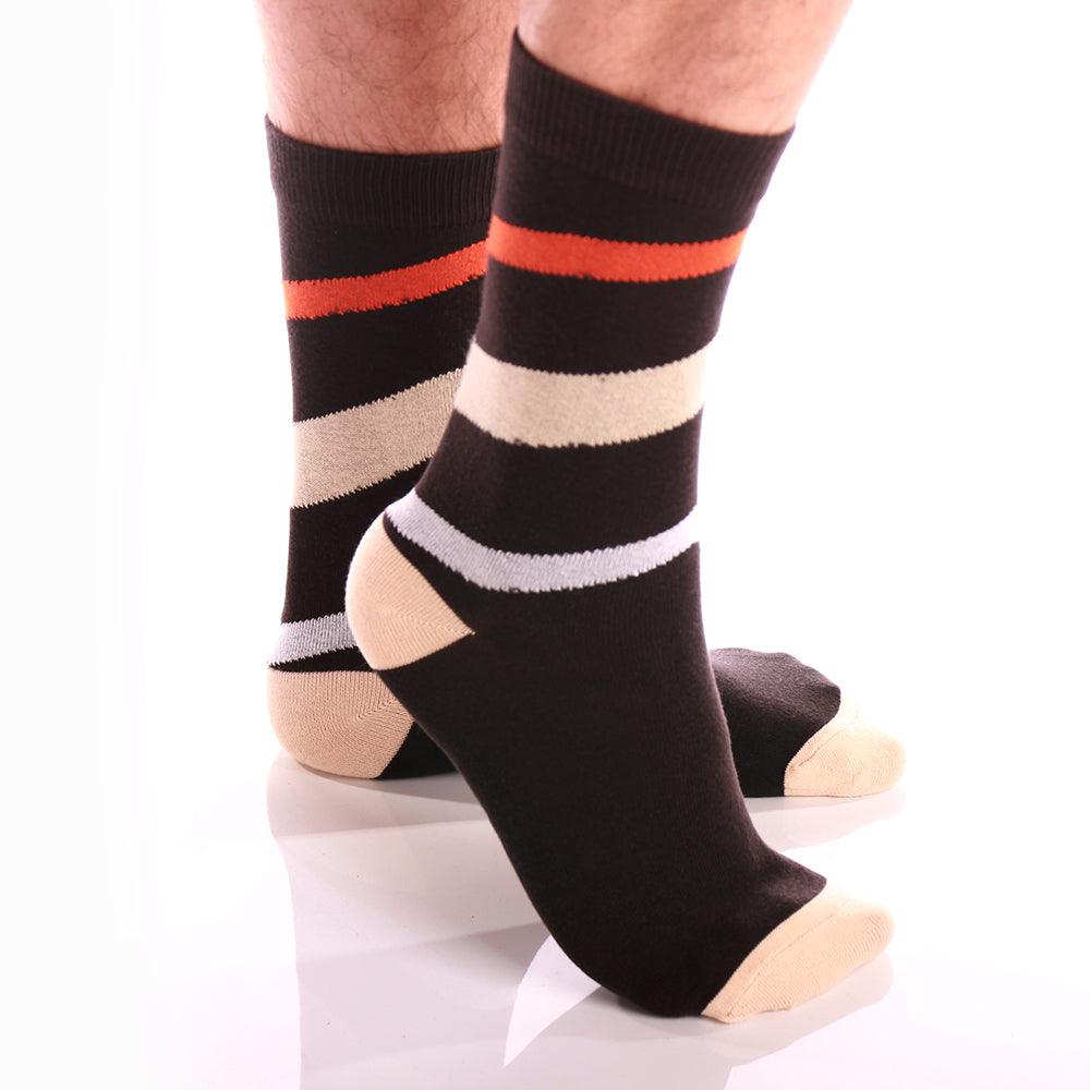 Soft Beige Lines Mens Colorful Crew Socks - Premium Cotton Fun socks