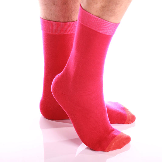 Solid Pink with Orange Mens Dress Socks - Premium Cotton formal socks