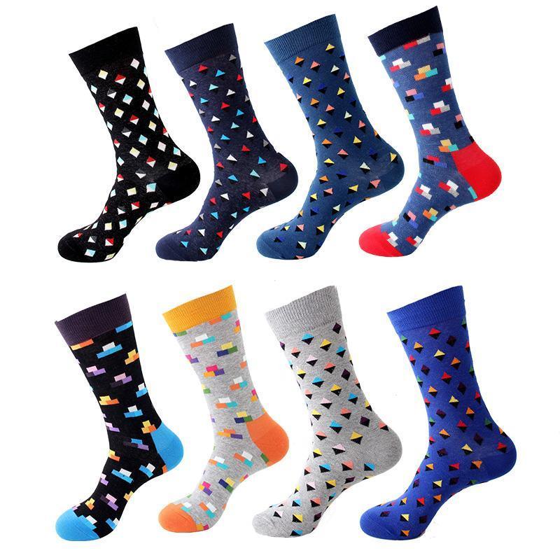 Amedoe Men's Colorful Diamond And Square Pattern 8 Pack Bundle Socks