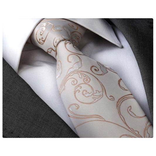 Men's Fashion White Gold Paisley Silk Neck Tie With Gift Box