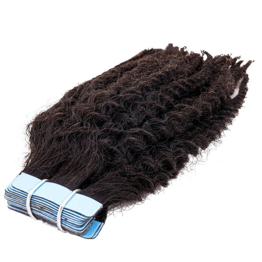 Afro Kinky Coily Tape-In ExtensionsOur tape-in extensions are made from the finest quality virgin hair in the market. We use 100% human hair, and they can professionally lift up to a #27 Honey Blonde for coloring. The tape-in extensions come in 40 Pieces