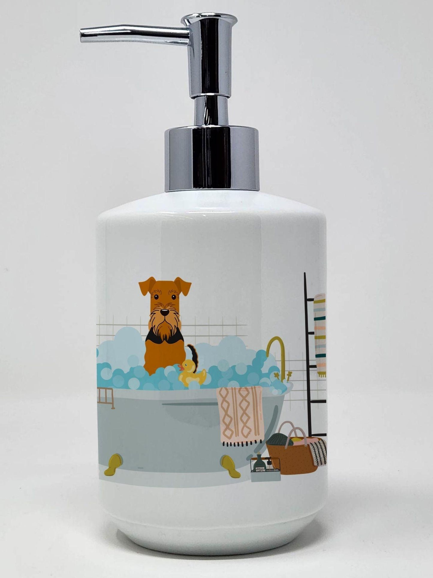 Airedale in Bathtub Ceramic Soap Dispenser Hand Soap Dispenser Pump Bottles for Bathroom Kitchen, Empty Refillable Liquid Soap Container